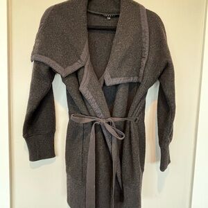 Theory Dark Gray Shawl-Collar Belted Wool/Cashmere Cardigan
